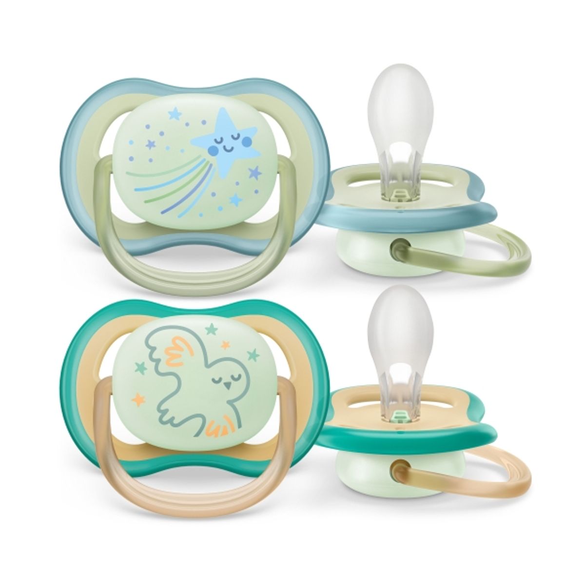 Philips Avent Scf376/18 Ultra Air Nighttime Pacifiers 6-18 Months, 2 Pcs, Bird