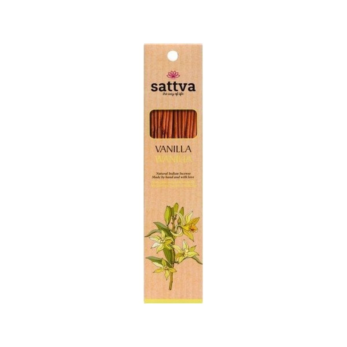 Sattva Natural Indian Incense Naturlig Indisk Vanilje-Røgelse 15 Stk.