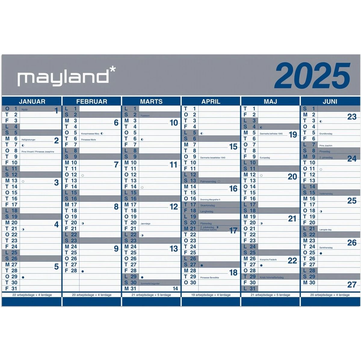 Mayland Kæmpekalender 2025 papir 2x6 mdr.