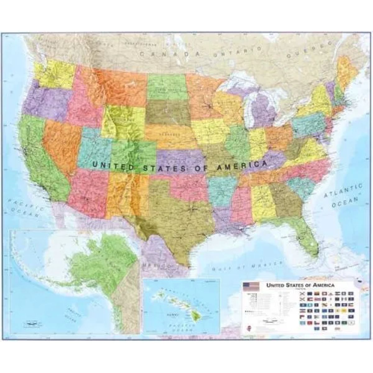 USA political wall map laminated