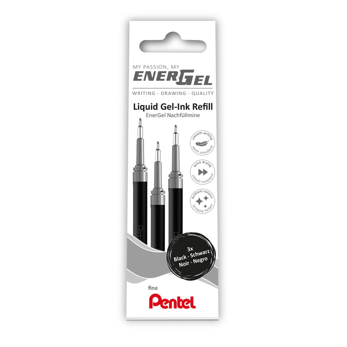 Refill Pentel 3 stk Energel 0,5mm sort