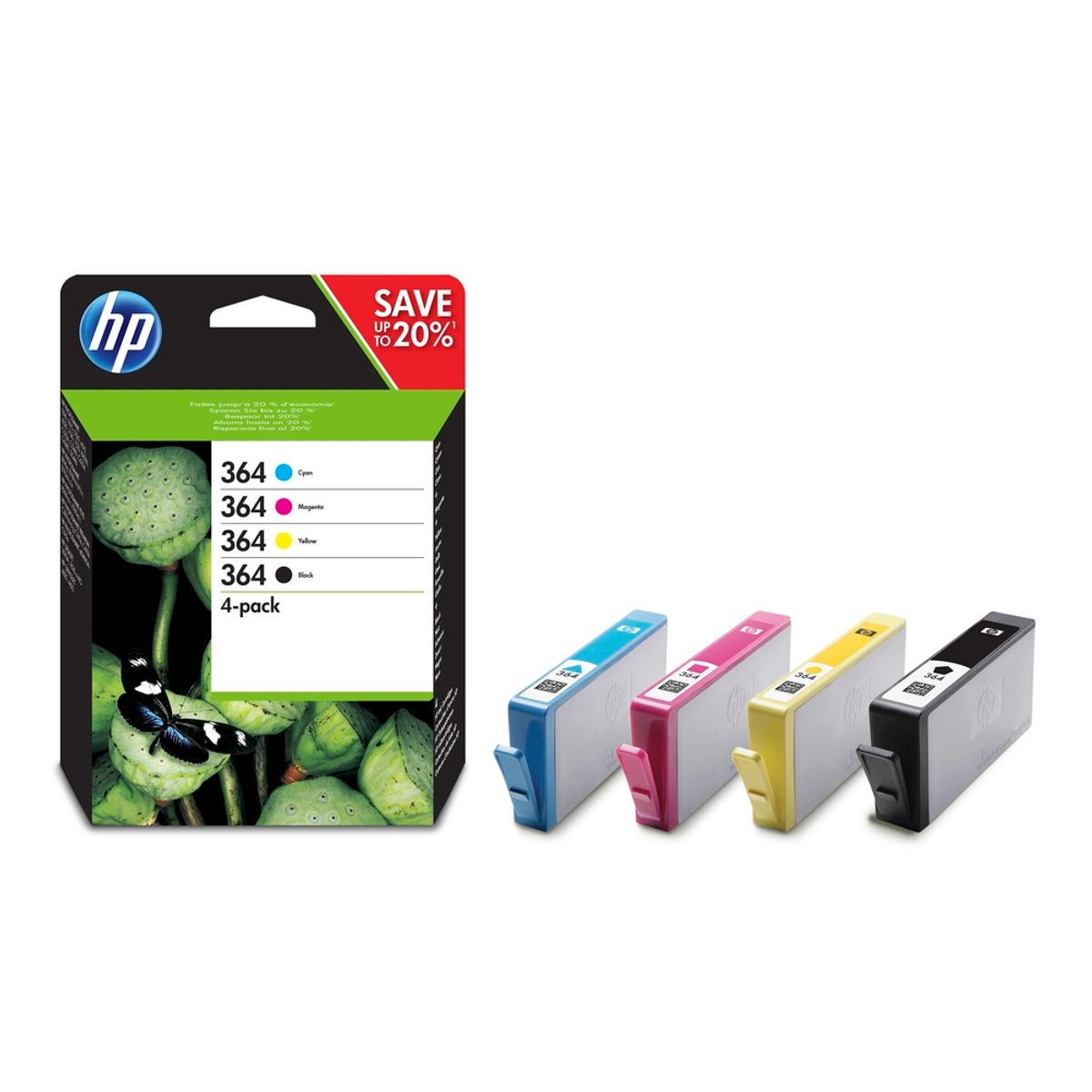 HP 364 sort, cyan, magenta, gul printerpatron