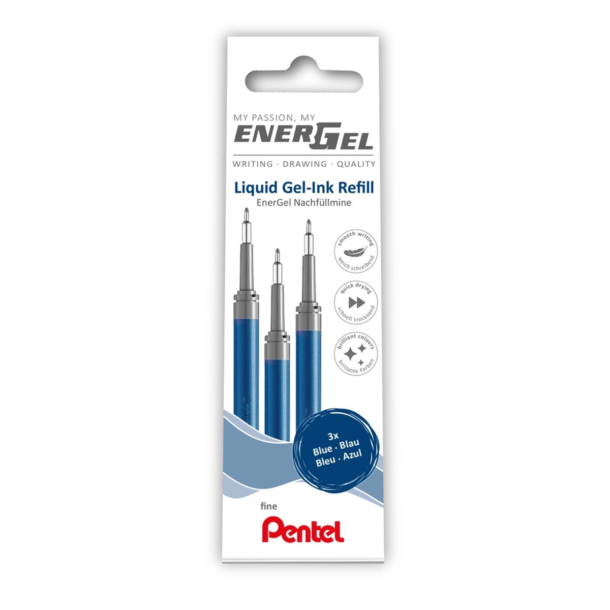 Refill Pentel 3 stk Energel 0,5mm blå