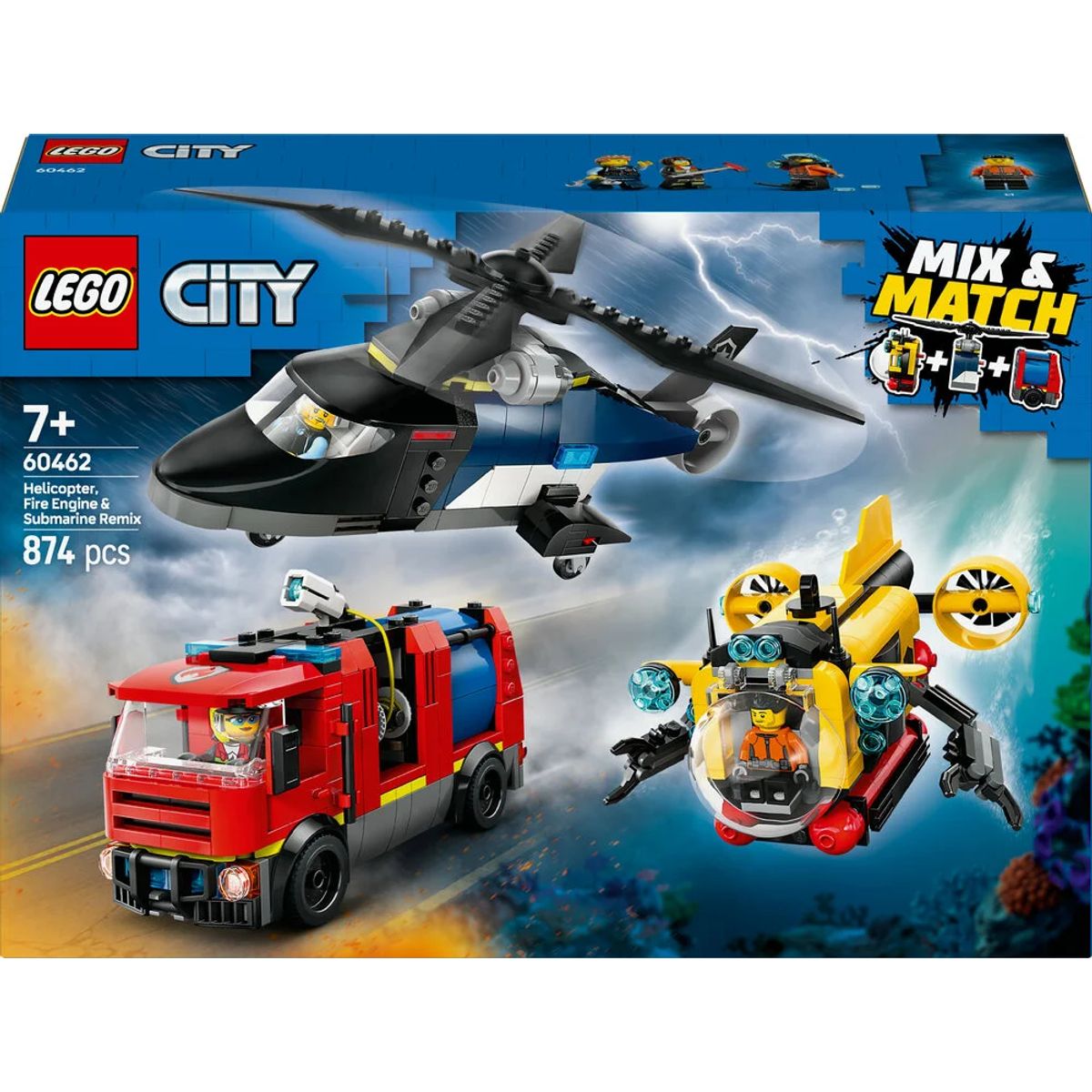 60462 LEGO City Great Vehicles Remix helikopter, brandbil og ubåd