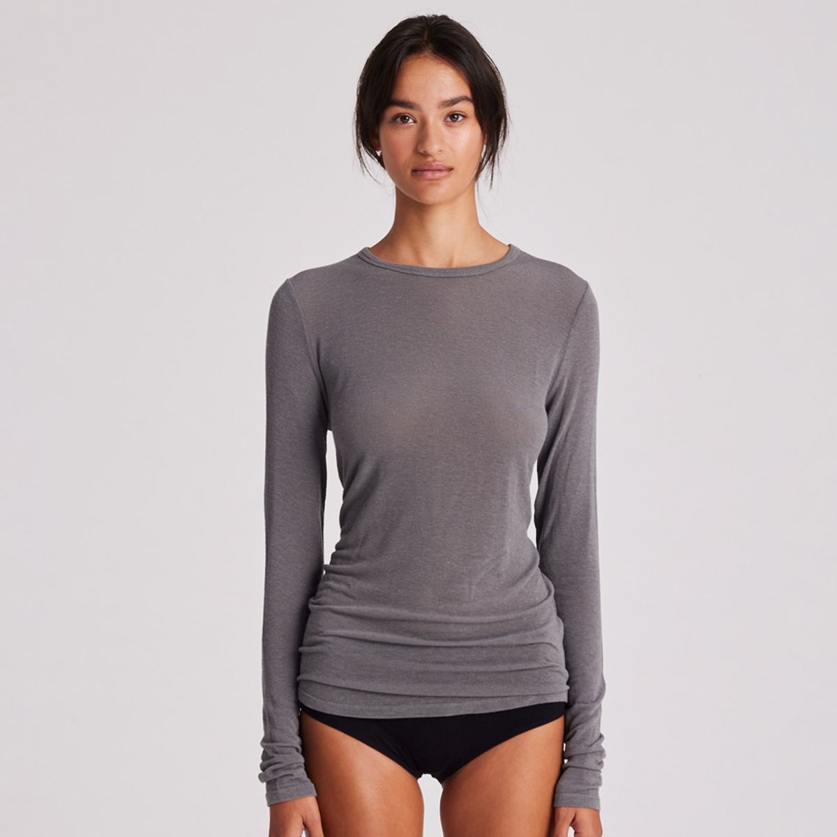 Thyra L/S Wool Top dark gull grey - L