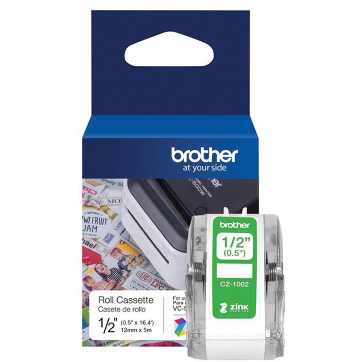 Brother CZ1002 labeletiket 12mmx5m hvid