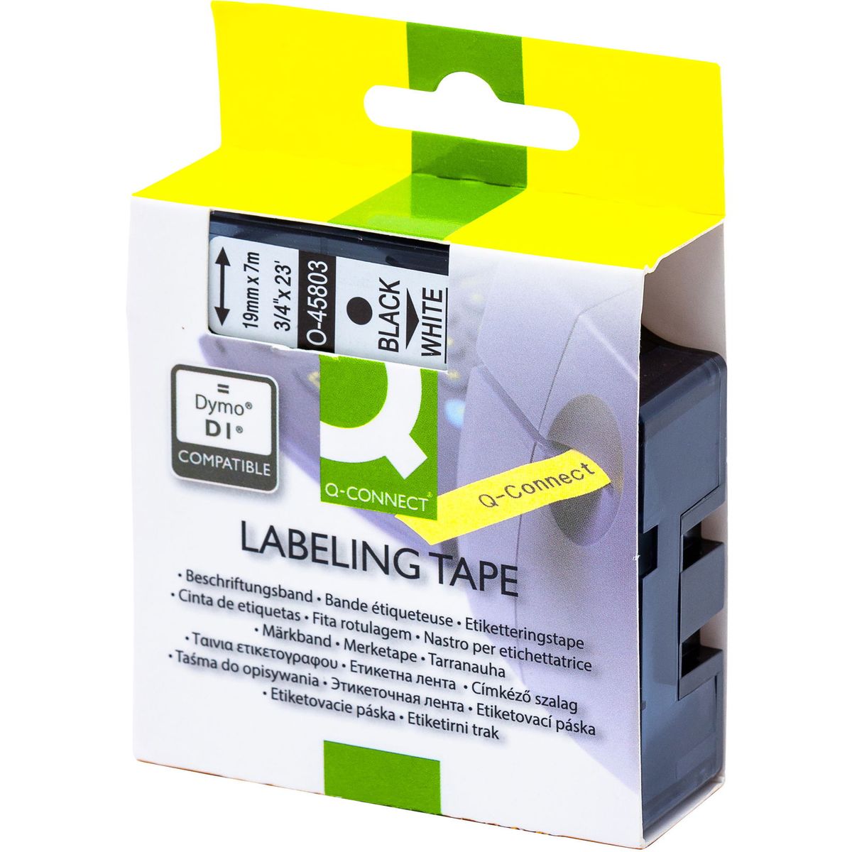 Q-connect D1 tapekassette 19 mm sort;hvid 7 mtr