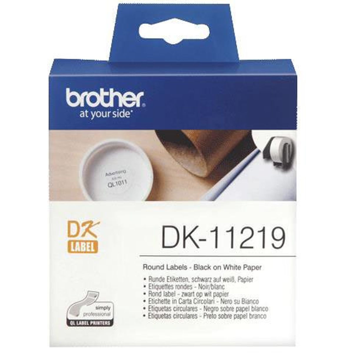 Brother DK11219 etiket Ø12mm hvid 1000stk