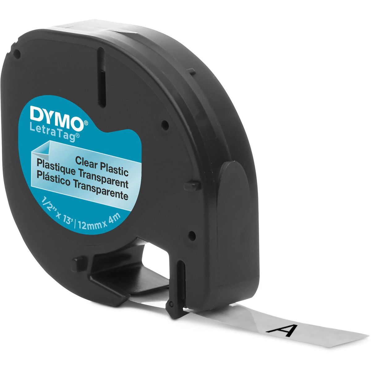 Dymo Letratag plasttape S0721530 sort;transparent 12 mm x 4 m