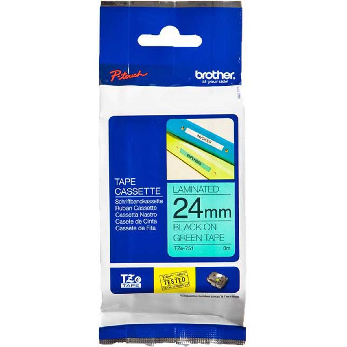 Brother TZe-tape TZE751 sort;gron 24 mm x 8 m