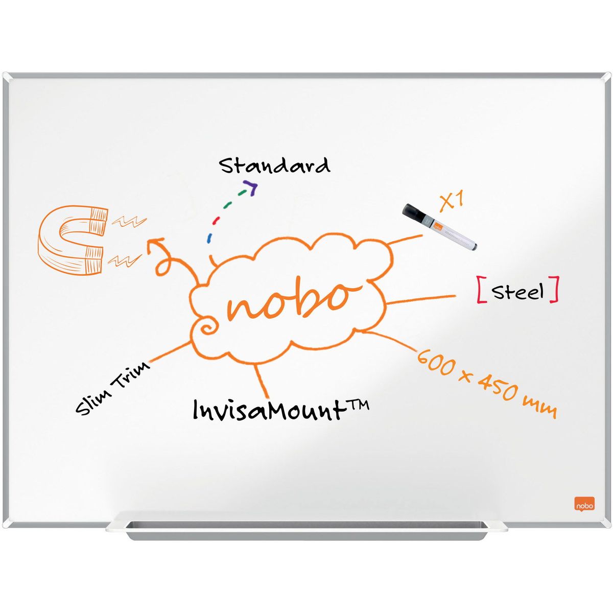 Nobo Impression Pro stål whiteboard 60x45cm hvid