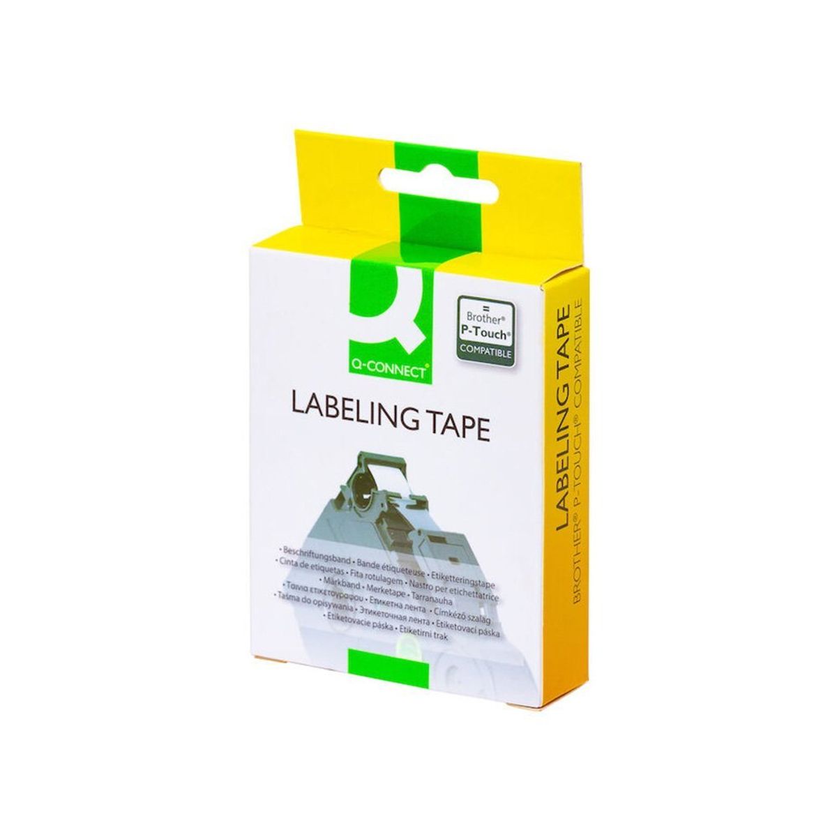 Q-connect lamineret Tze-tape KF18867 sort;gron 12 mm x 8 m