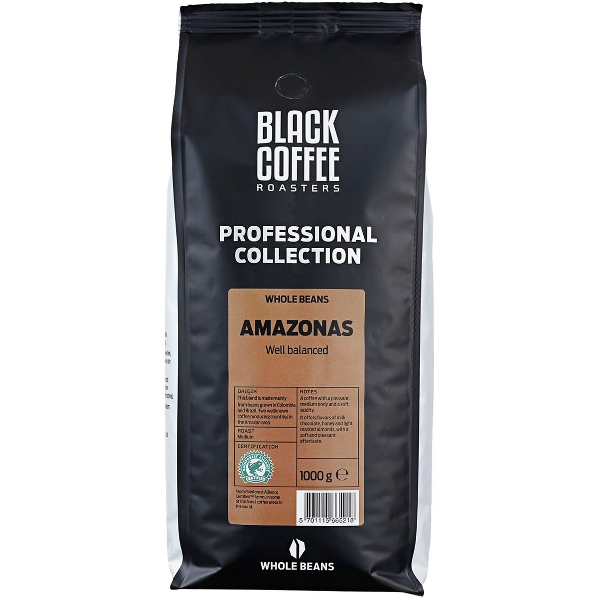 Black Coffee Amazonas kaffe hele bønner 1 kg