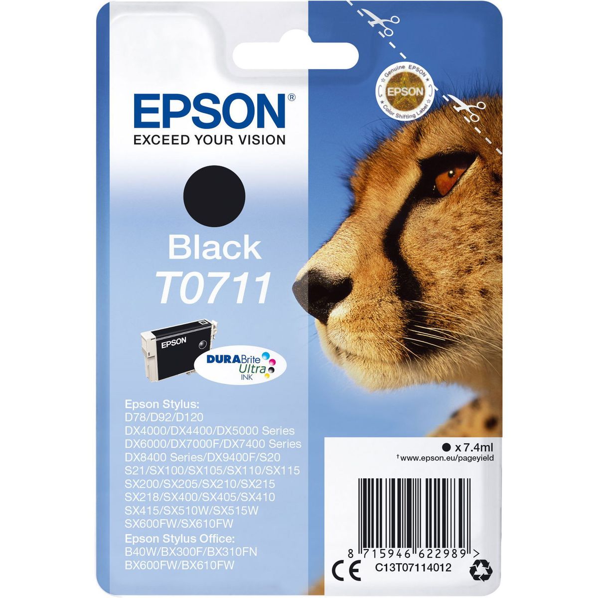 Epson T0711 C13T07114012 Sort Blækpatron, 250 sider