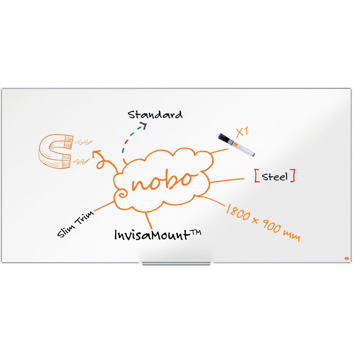 Nobo Impression Pro stål whiteboard 180x90cm hvid