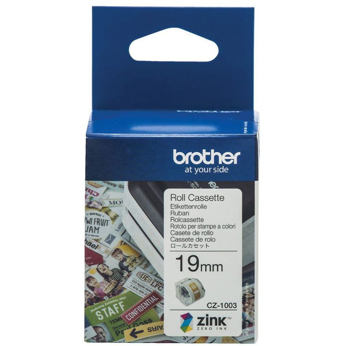 Brother CZ1003 labeltape 19mmx5m sort/hvid