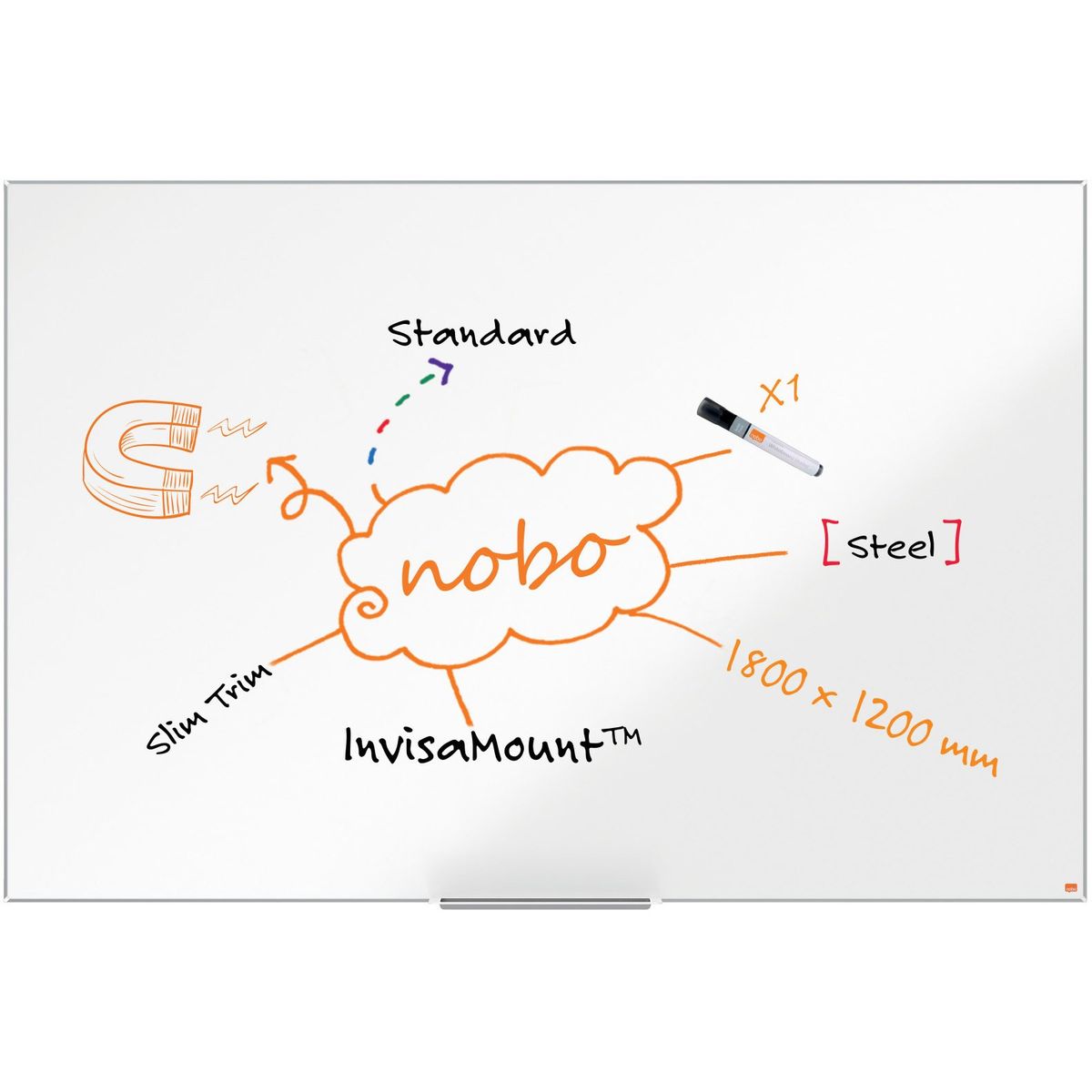 Nobo Impression Pro stål whiteboard 180x120cm hvid