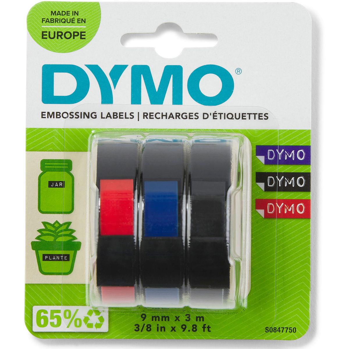 Dymo Embosser prægetape 9mm blå/rød/sort