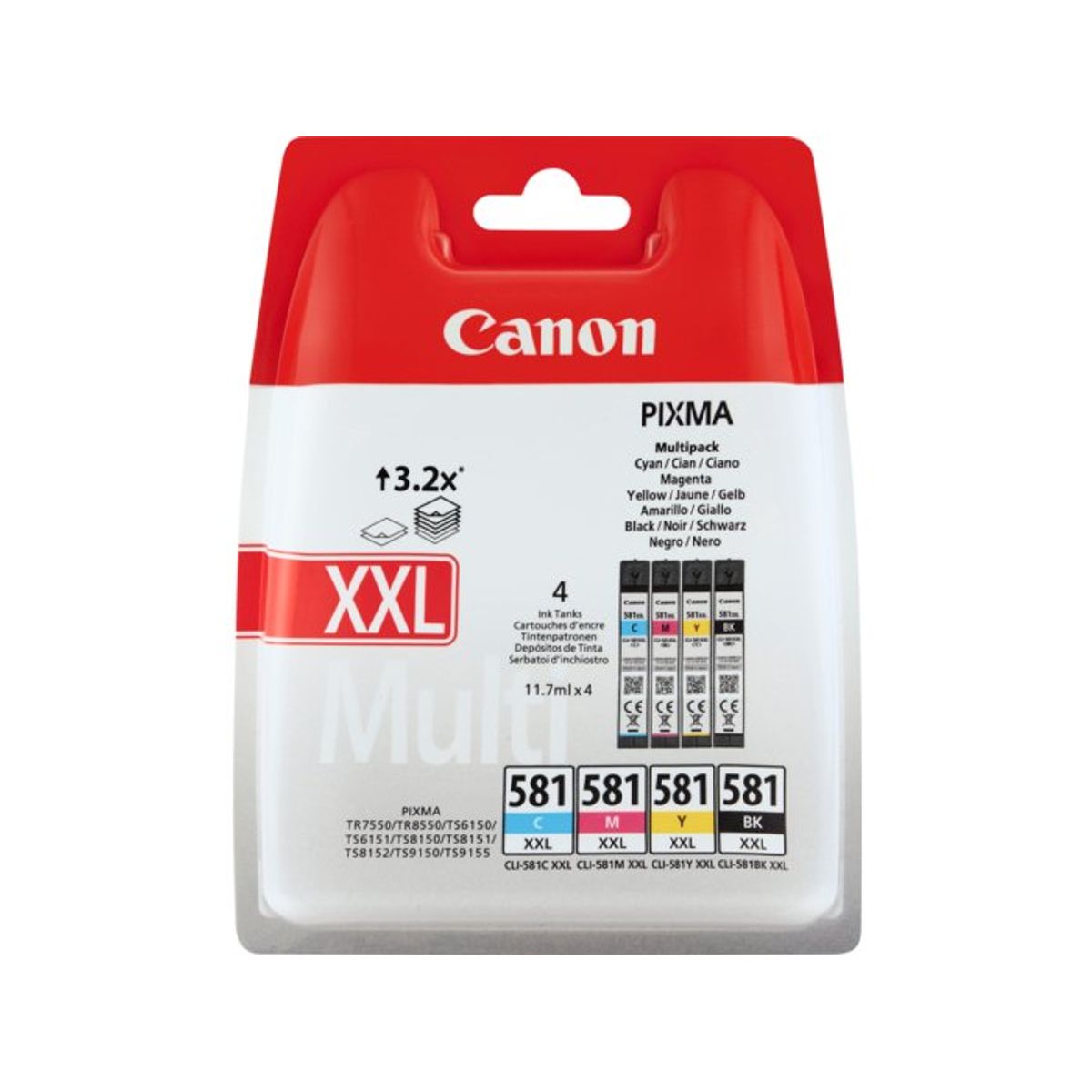 Canon CLI-581XXL 1998C005 CMYK Multifarve Blækpatron, 600 sider