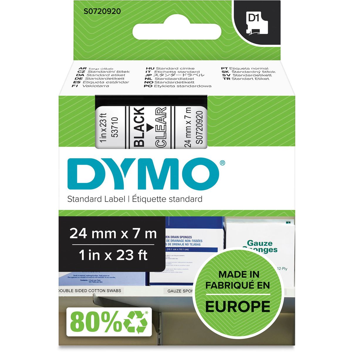 Dymo D1 53710 tape 24mm sort/klar