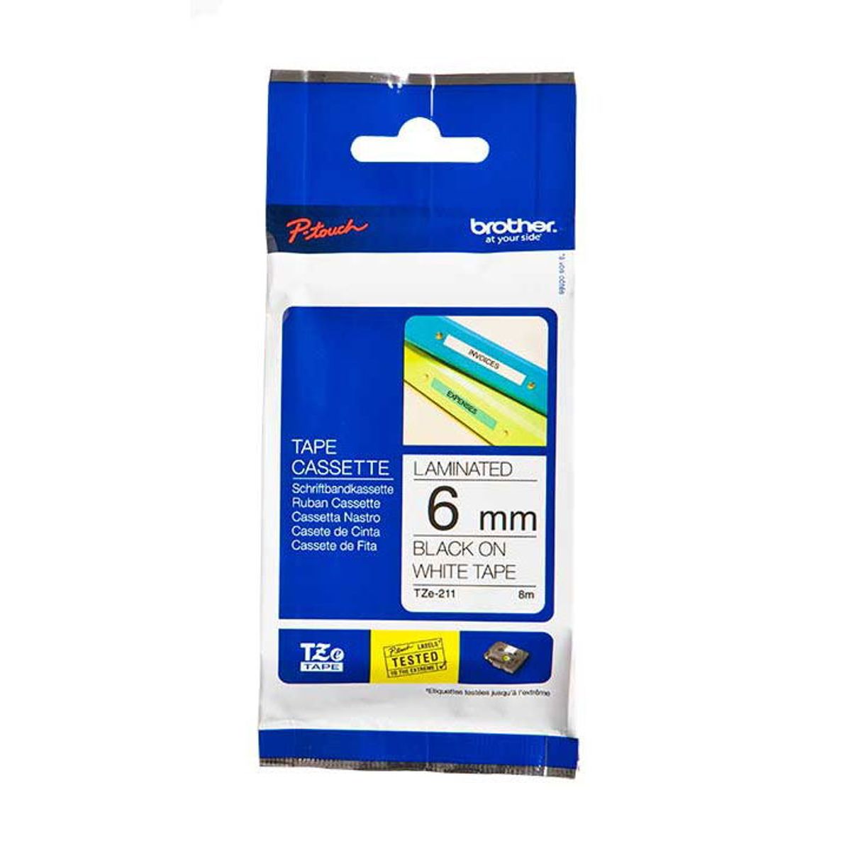 Brother TZE tape 6mm sort/hvid