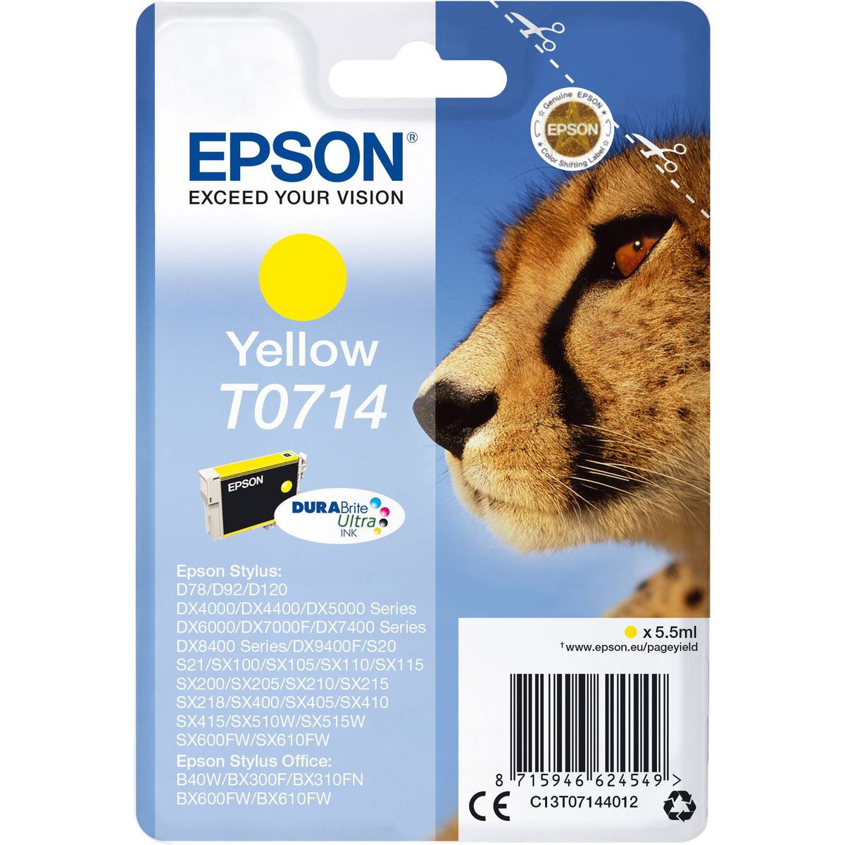 Epson T0714 C13T07144010 Gul Blækpatron, 480 sider