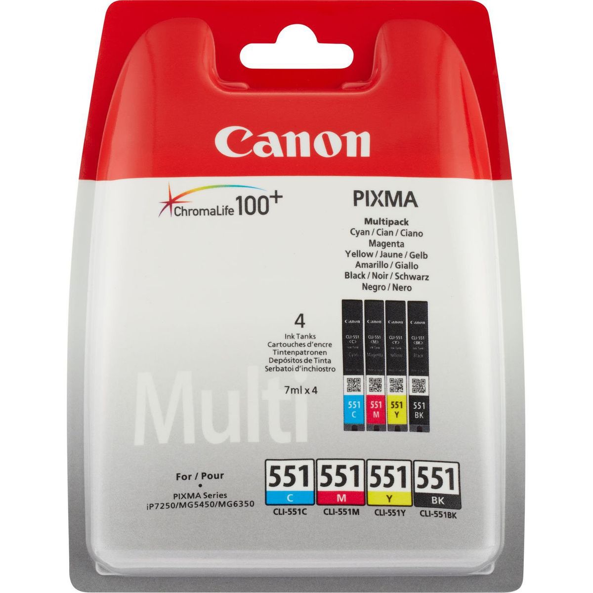 Canon CLI-551 CMYK Multipakke Blækpatron, 130 sider