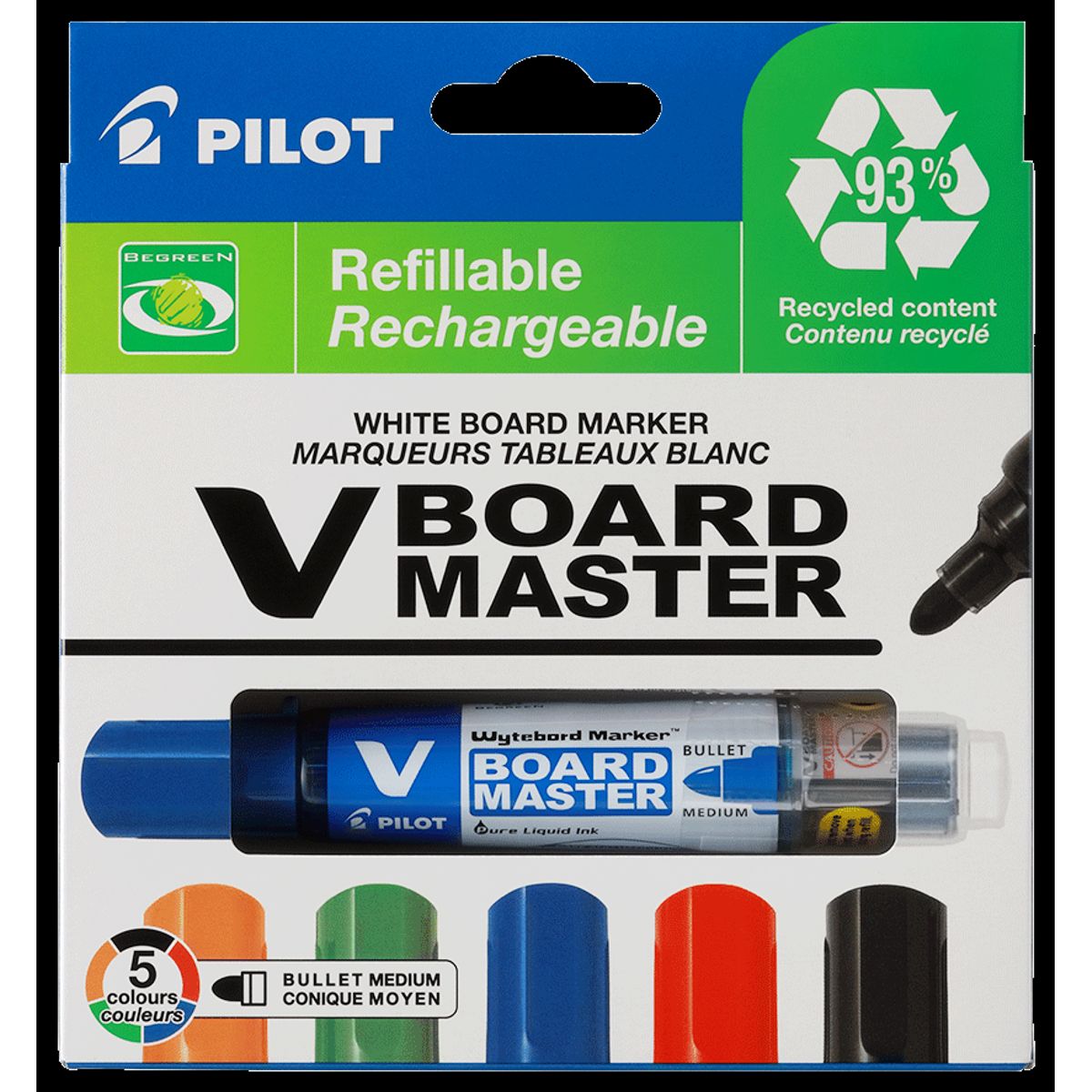 Pilot V Board Master whiteboardtuscher rund spids 5 farver