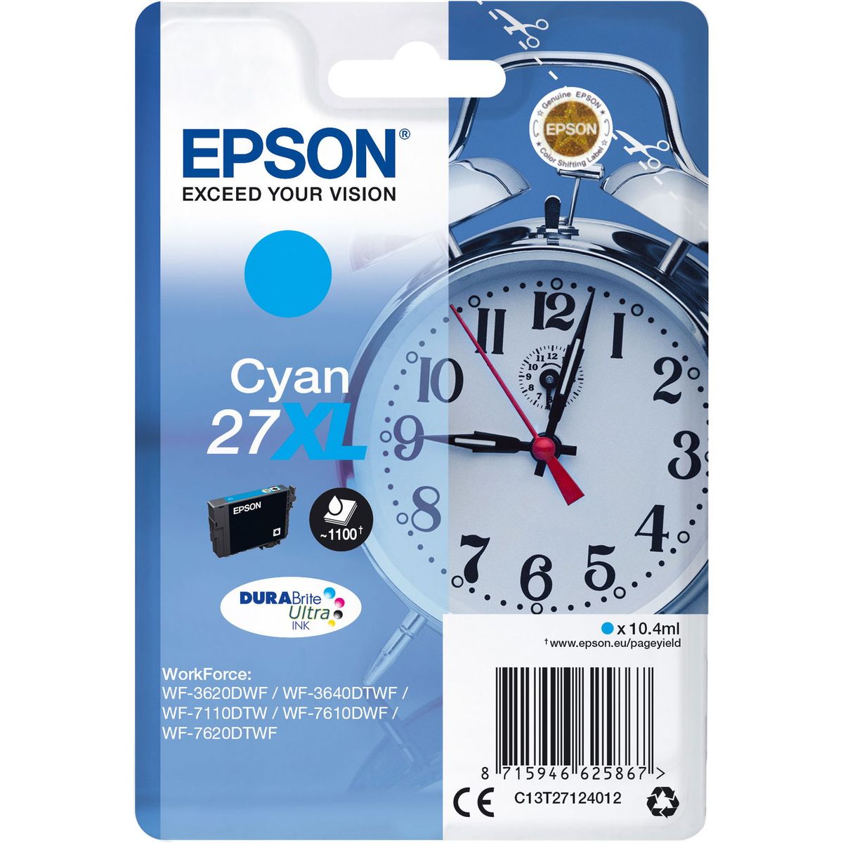 Epson T2712 C13T27124010 Cyan Blækpatron, 1.100 sider