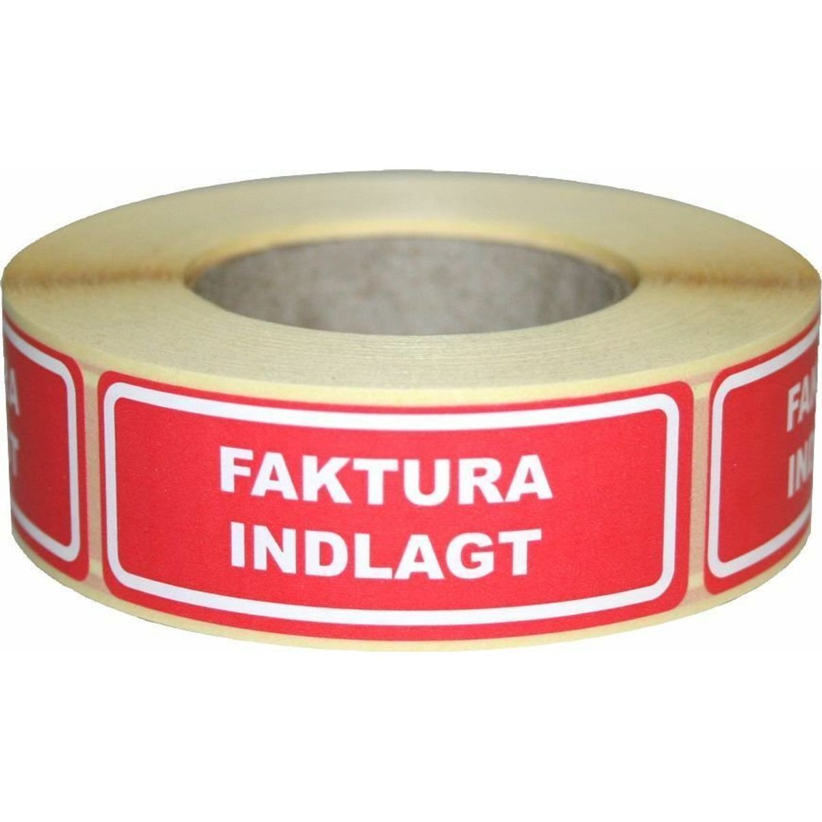 Etiket ´FAKTURA INDLAGT´ 24x65mm rød 500stk