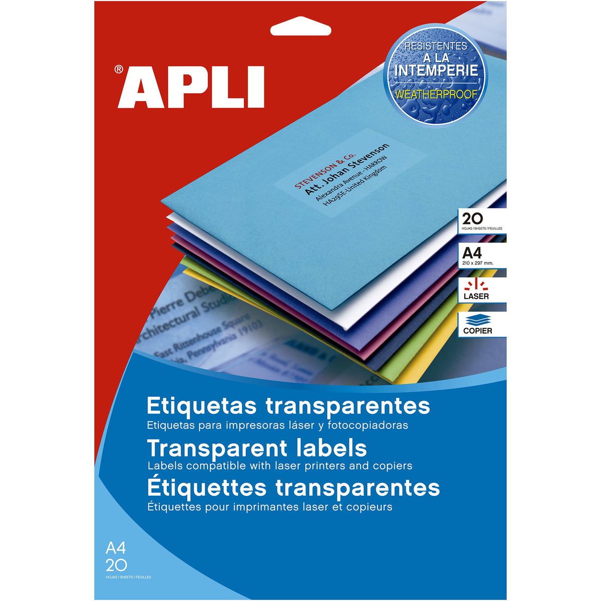 Apli Gennemsigtige etiketter A4 20 ark transparent 420 etk