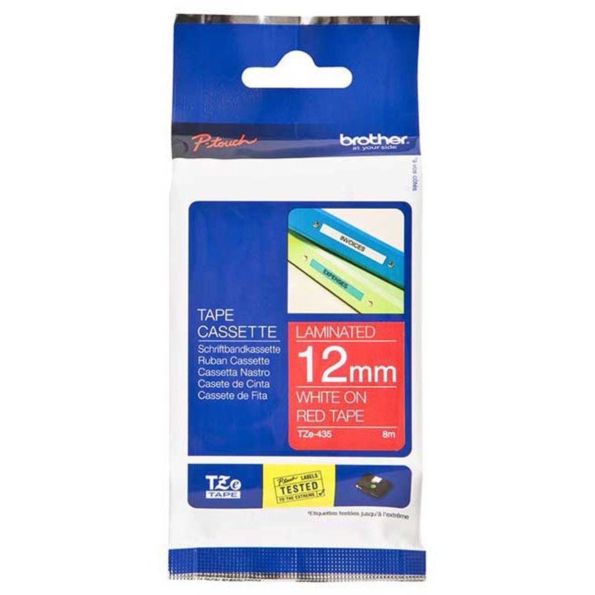 Brother TZe-tape TZE435 hvid;rod 12 mm x 8 m