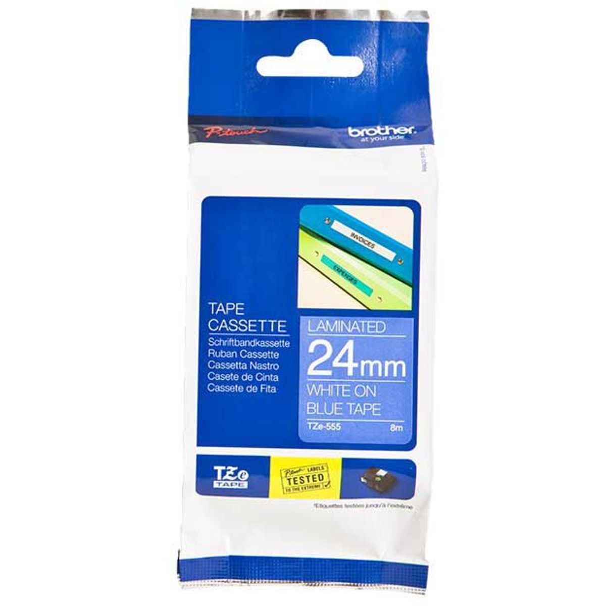 Brother TZe-tape TZE555 hvid;bla 24 mm x 8 m