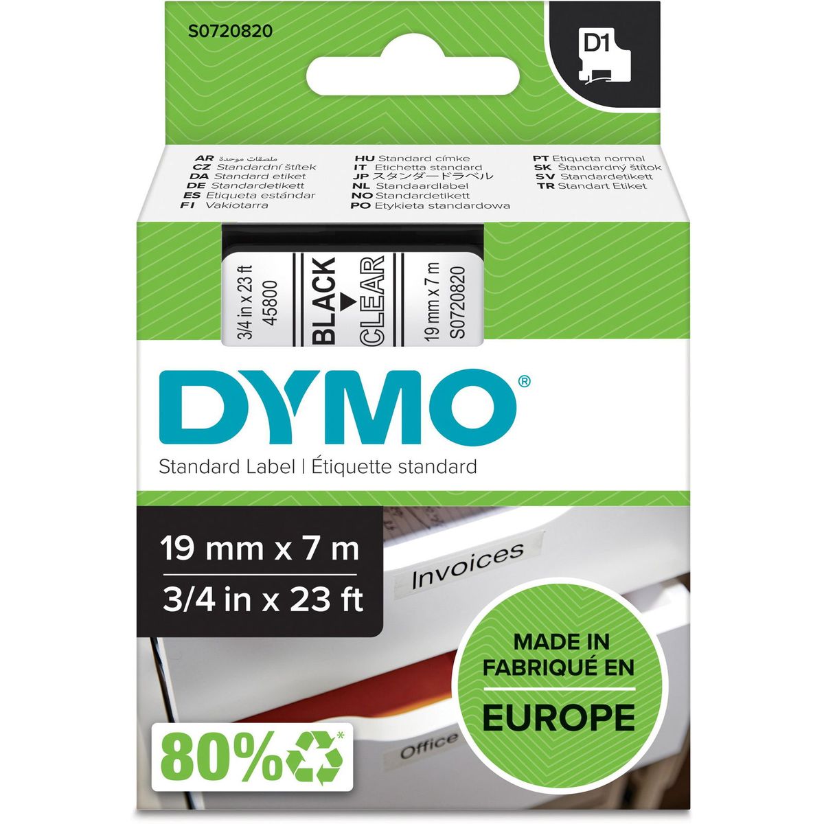 Dymo D1 tape 19mm sort/klar