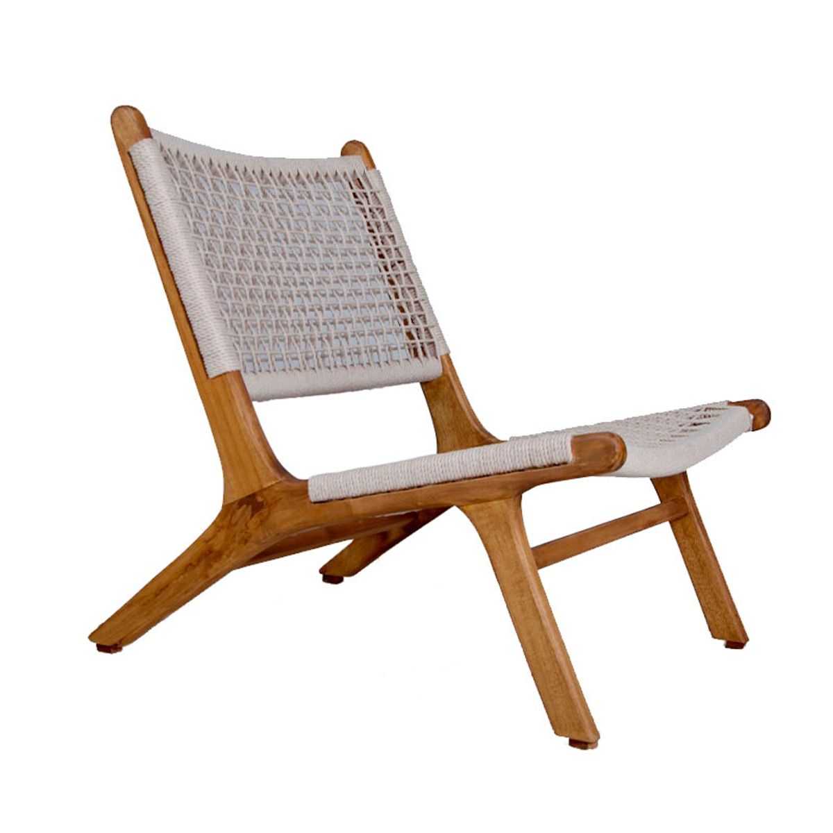 Rosy loungestol - massiv teak/hvid snor