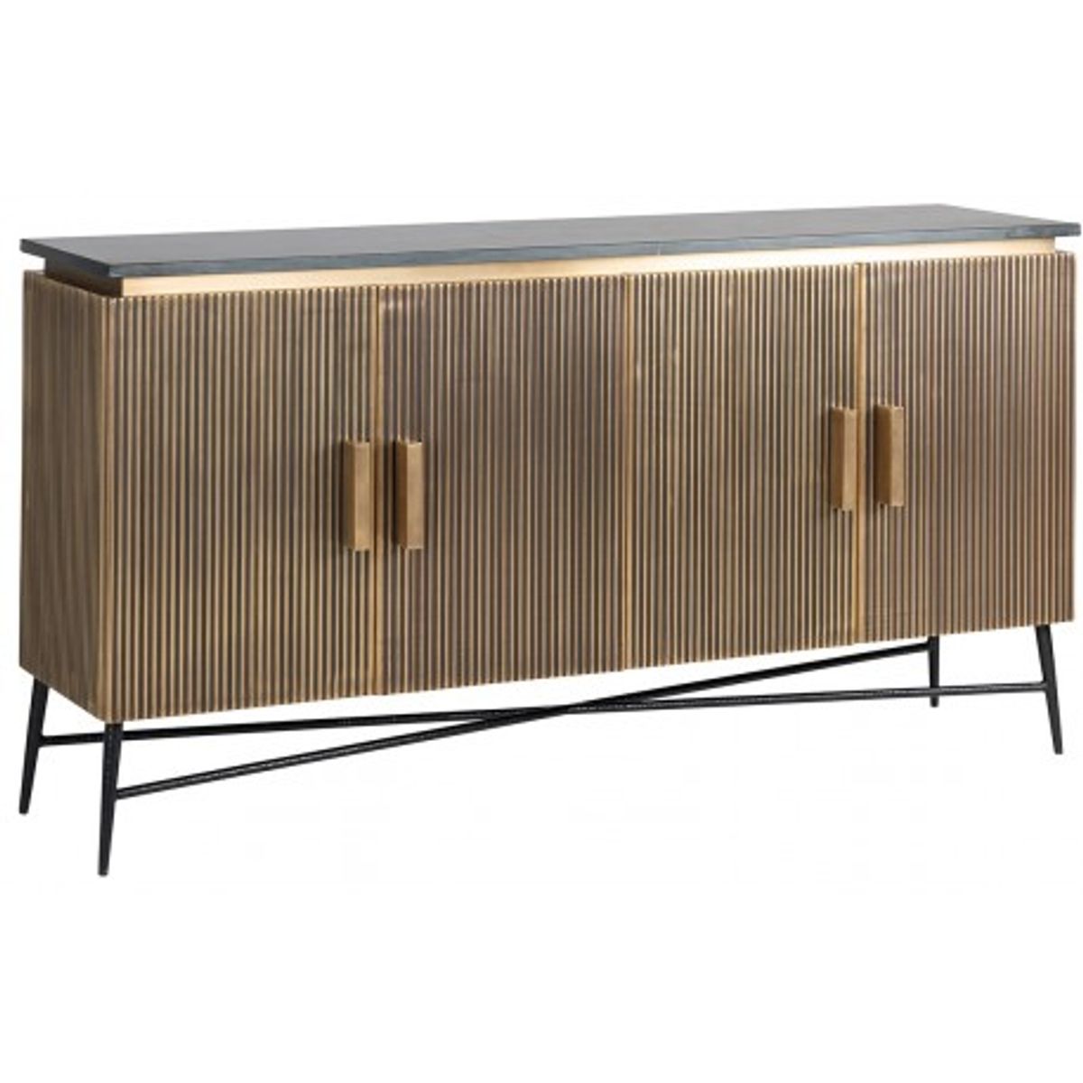 Ironville sideboard i glas og jern B160 cm - Sort/Antik messing