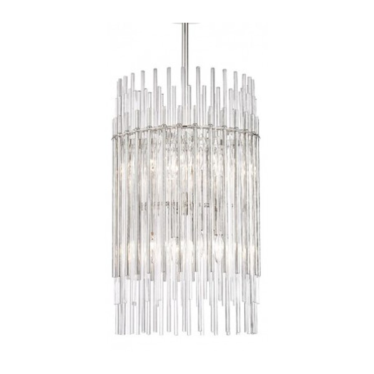 Wallis Loftlampe i stål og glas Ø66 cm 8 x E14 - Poleret nikkel/Klar