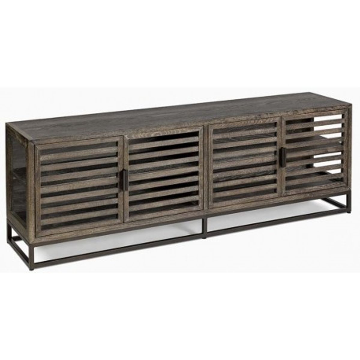 Sideboard i egetræ og metal B180 cm - Antik sort/Gråbejset