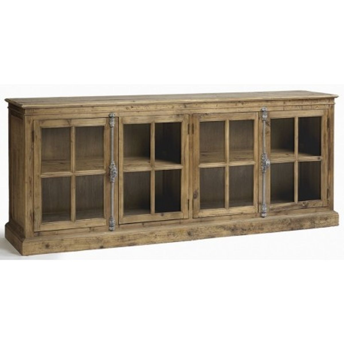 Sideboard i genanvendt fyrretræ og glas B220 cm - Antik natur