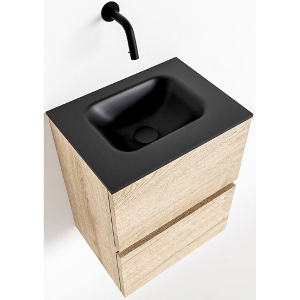 ADA Komplet badmiljø centreret håndvask B40 x H50 cm MDF - Vasket eg/Sort