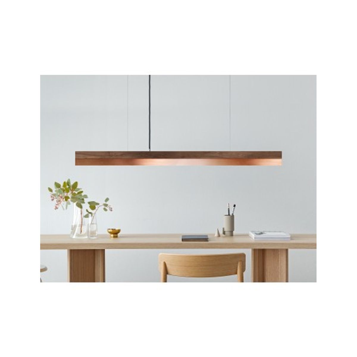 Langbordspendel i nøddetræ og kobber 122 cm 25W LED - Nøddetræ/Kobber