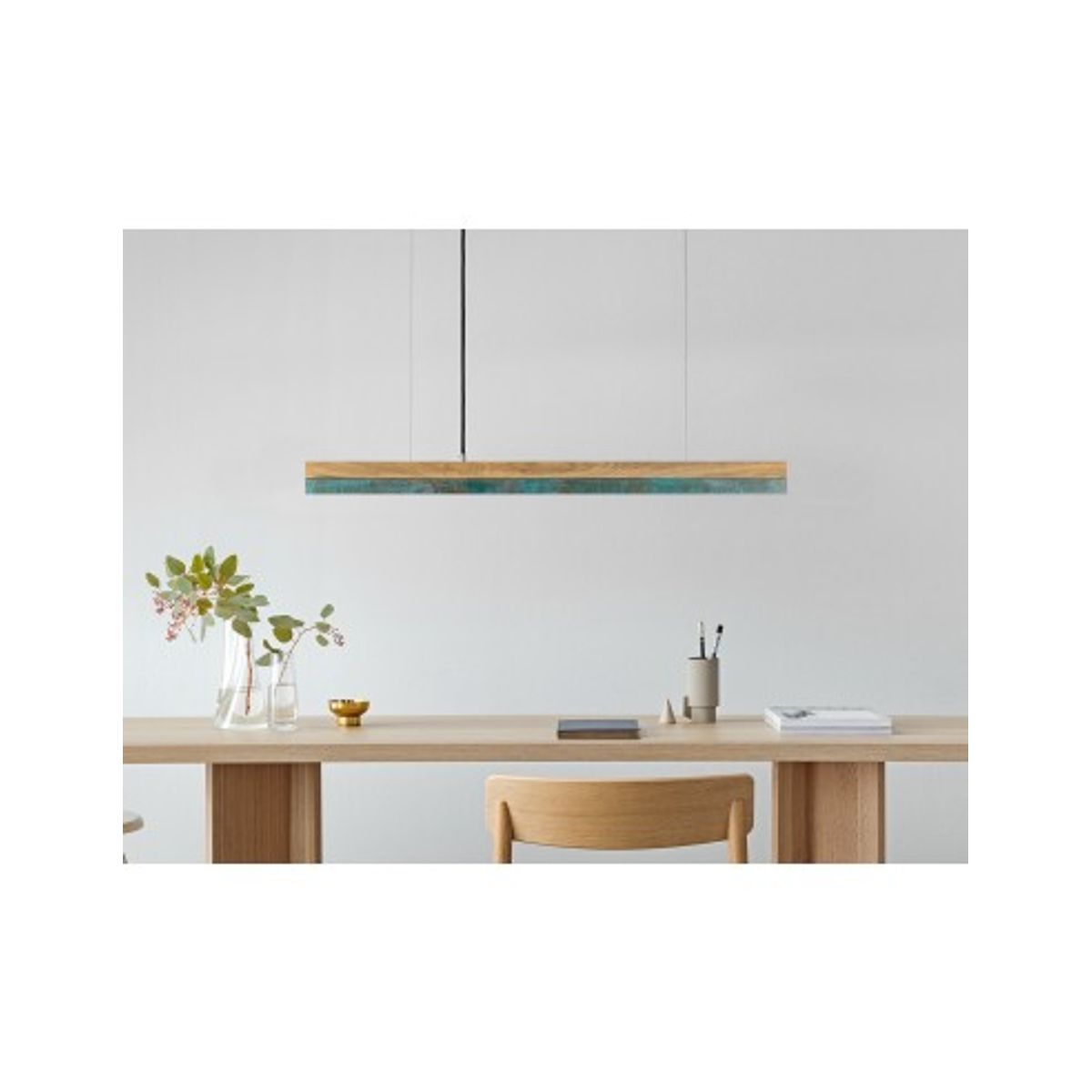 Langbordspendel i egetræ og kobber 92 cm 25W LED - Egetræ/Oxideret kobber