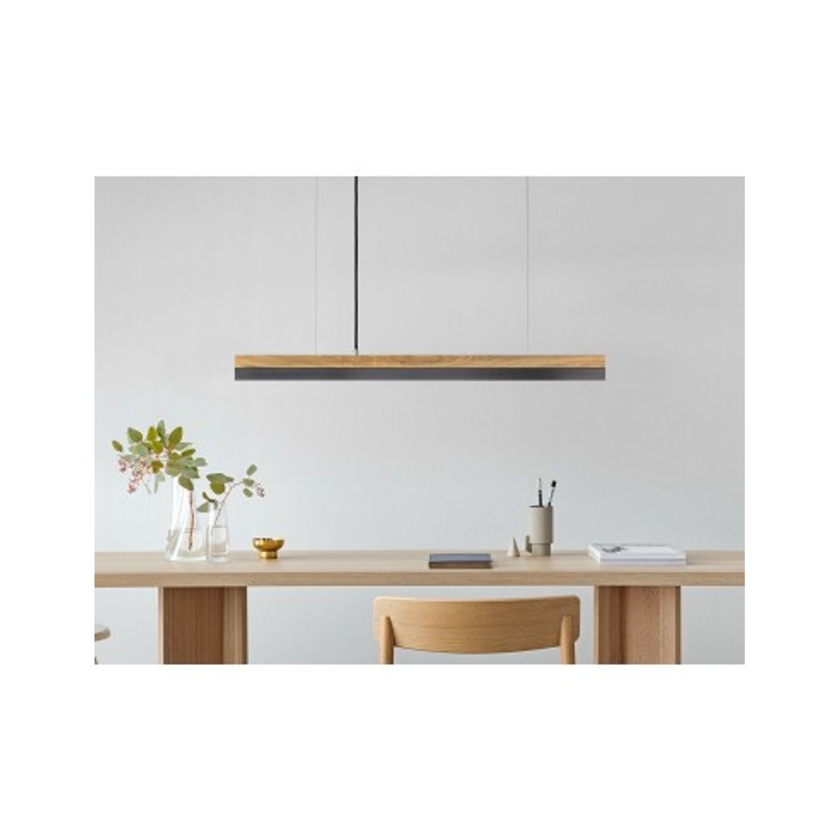 Langbordspendel i egetræ og stål 92 cm 25W LED - Egetræ/Gunmetal