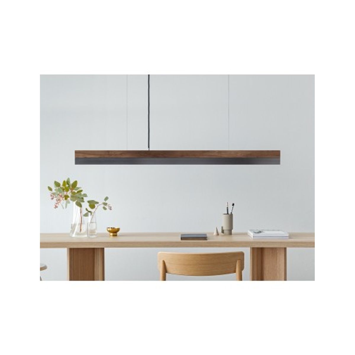 Langbordspendel i nøddetræ og stål 122 cm 25W LED - Nøddetræ/Gunmetal