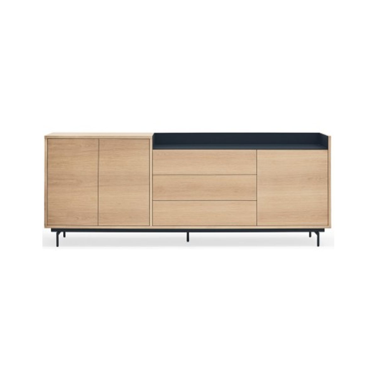 Valley sideboard i metal og mdf finér B200 cm - Mørkeblå/Eg