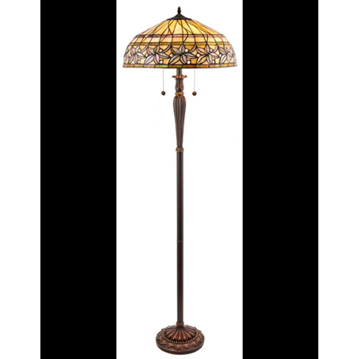 Tiffany Ashtead Gulvlampe i polyresin og glas H158 cm 2 x E27 - Antik bronze/Multi