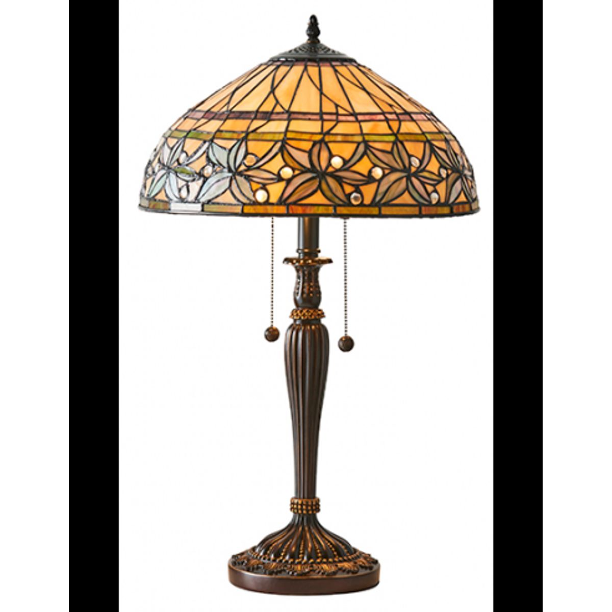 Tiffany Ashtead Bordlampe i polyresin og glas H61 cm 2 x E27 - Antik bronze/Multi