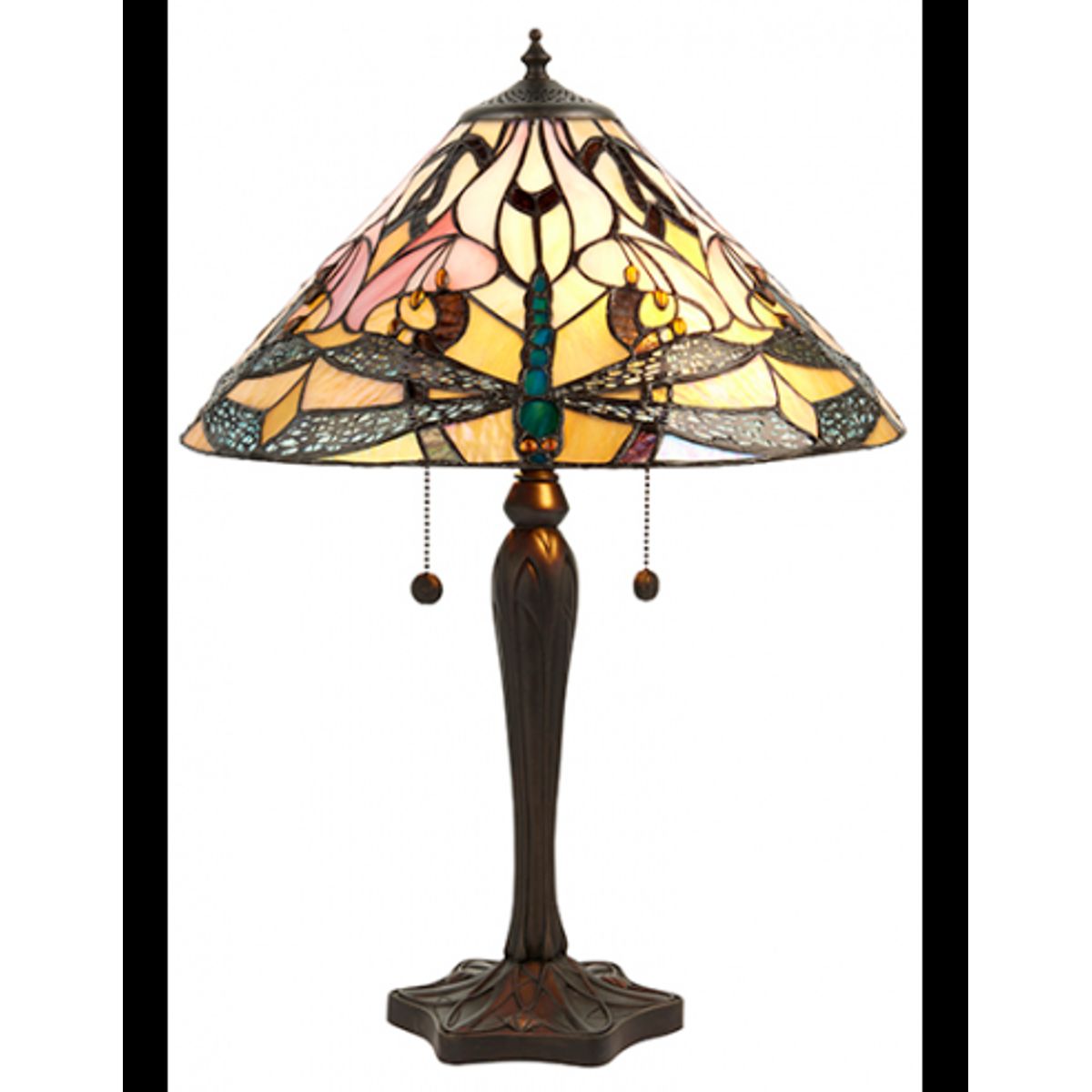 Tiffany Ashton Bordlampe i polyresin og glas H57,5 cm 2 x E27 - Antik bronze/Multi