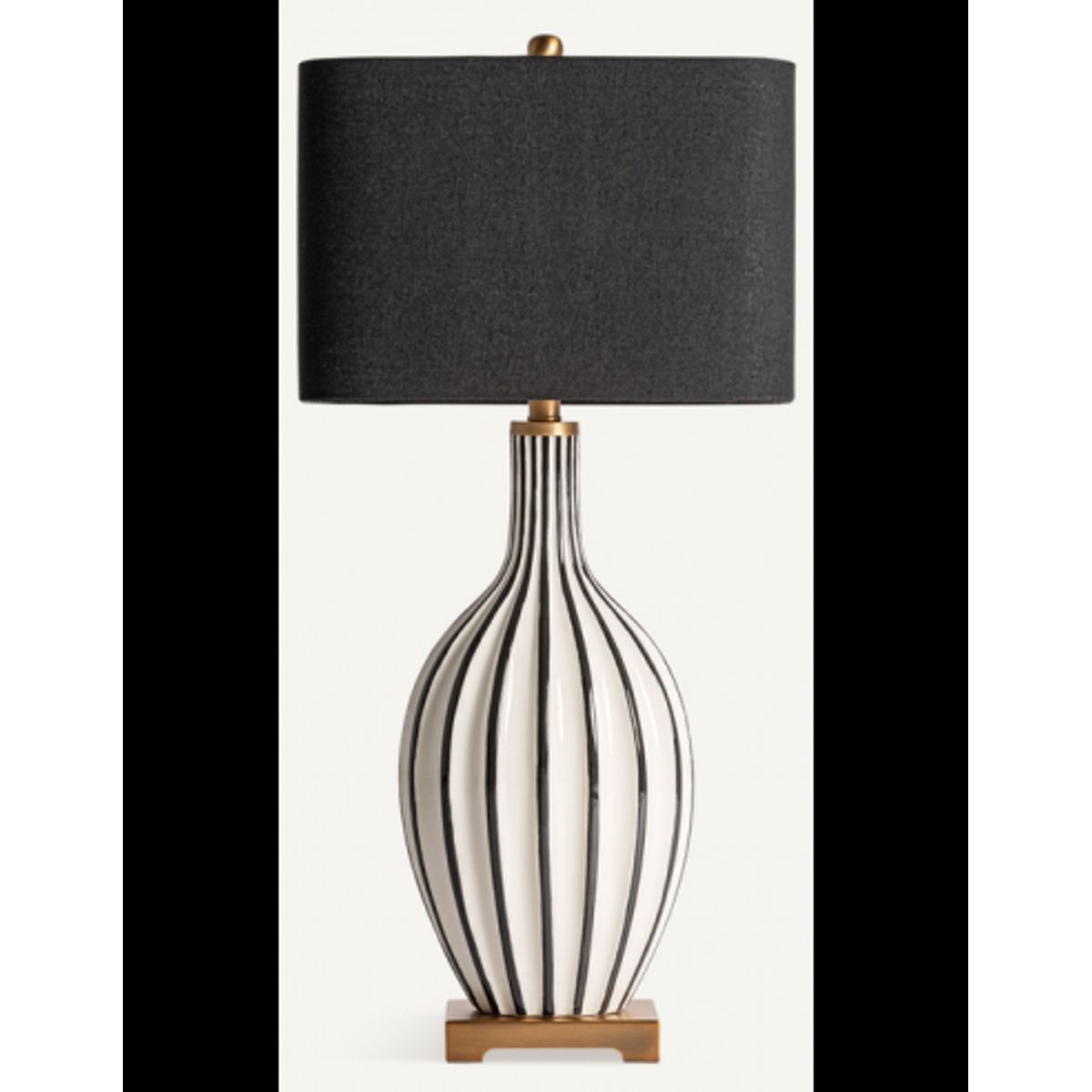 Bordlampe i keramik og polyester H82 cm - Antik guld/Hvid/Sort