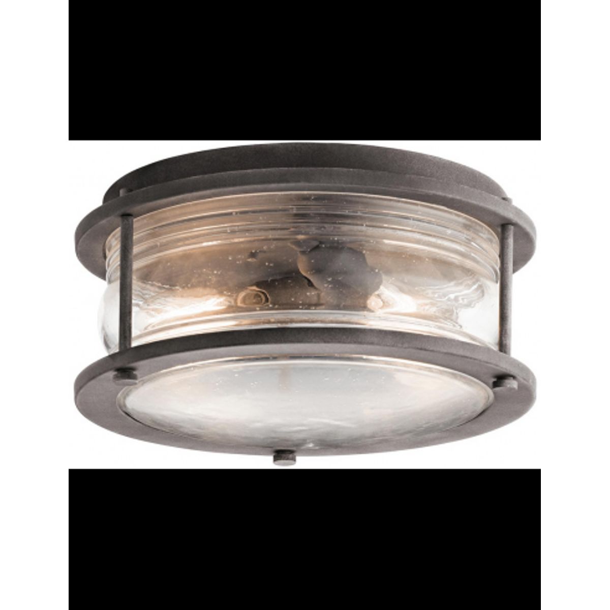 Ashland Bay Udendørs loftlampe i stål og glas Ø30,5 cm 2 x E27 - Antik zink/Klar dråbeeffekt